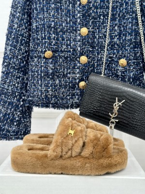 CELINE FUR SLIDES TRIOMPHE IN SHEARLING BROWN