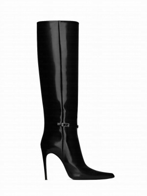 Saint Laurent Women's Vendome Boots In Glazed Leather Black