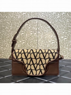 VALENTINO V-logo LOCO sheepskin and fabric handbag 2560 black