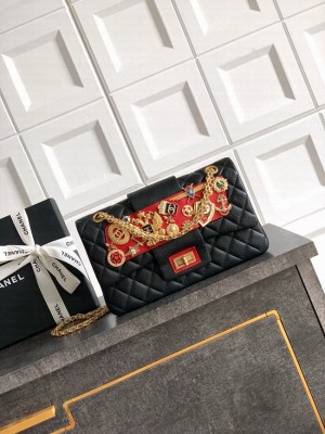 CHANEL Classic Handbag Lambskin CF1112 black&red