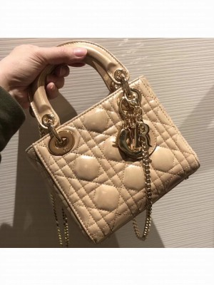 Lady Dior Mini Bag in Cannage with Chain Pearl Gold