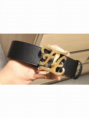 Fendi Width 4cm Leather Belt with FF Karligraphy Buckle Black/Gold