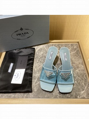 Prada 6.5cm Plexiglas Sandals Mule 2022 Collection,Blue