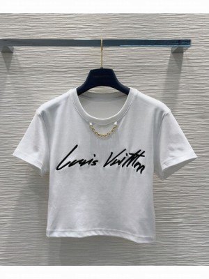 Louis Vuitton Women's Letter Print Cropped T-shirt Black