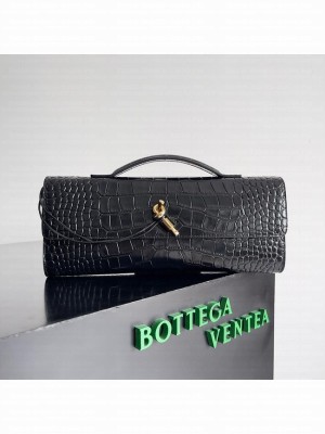 Bottega Veneta Long Clutch Andiamo With Handle alligator leather 741511 black