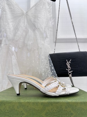 GUCCI WOMEN'S CRYSTAL INTERLOCKING G SLIDE SANDAL WHITE
