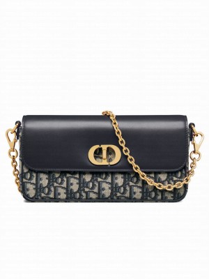Christian Dior 30 Montaigne Avenue East-West Double Carry Mini Bag Dark Blue