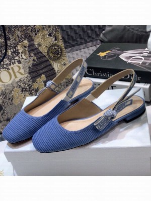 Dior x Moi Slingback Ballerinas Flats in Blue Ribbon Embroidered Cotton Spring/Summer 2021 Collection
