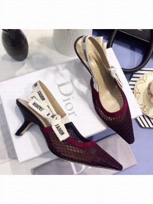 Dior J'Adior Slingback Fishnet Pump With 6.5cm Heel Burgundy 2020 Collection