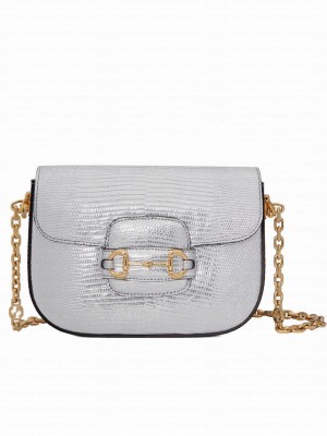 Gucci Horsebit 1955 Lizard Mini Bag 675801 Silver