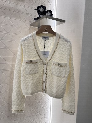 Chanel V-neck knitted With Chain Cardigan Cream