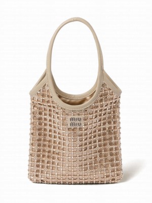 Miu Miu Satin Handbag With Synthetic Crystals 5BA281 Cream