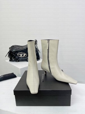 Jil Sander 5cm Calfskin Leather side zip boots cream