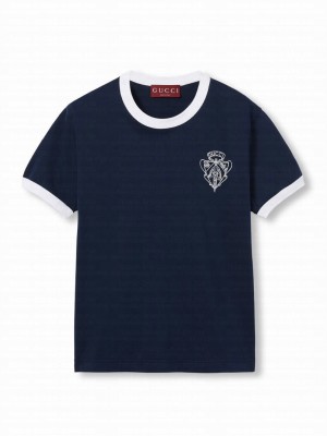 Gucci Women's Cotton Jersey T-shirt With Patch Dark Blue