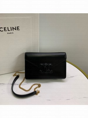 Celine WALLET ON CHAIN MARGO IN SHINY CALFSKIN 10J733 black