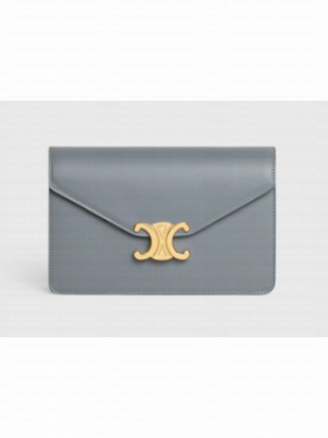 Celine WALLET ON CHAIN MARGO IN SHINY CALFSKIN 10L033 BLUE GREY