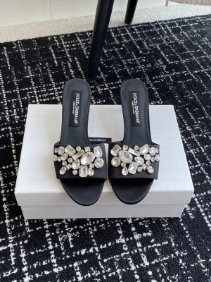 Dolce & Gabbana 6cm Black Satin With Rhinestones Mule