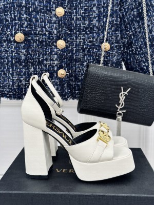 Versace Medusa '95 Metallic Leather High Heel Platform Sandals 12cm White 2024