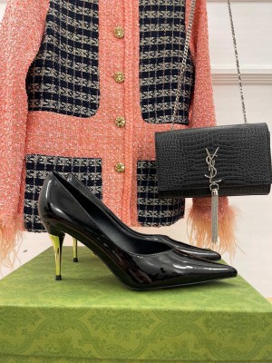 Gucci 8.5cm Metal heel Pointed Black Patent leather Pumps