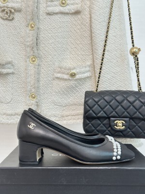Chanel Lambskin 5cm Pumps with Pearl Black 2023 