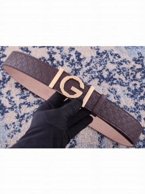 Gucci Width 3.8cm Leather Signature GG Belt with Single G Buckle Coffee 2019