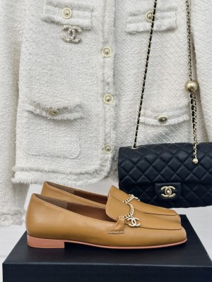 Chanel Calfskin Chain Loafers Brown