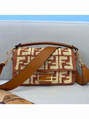 Fendi Raffia Baguette Medium Bag Brown  2021 Collection