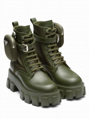 Prada Women's Monolith Leather And Nylon Fabric Boots 1T255M Green