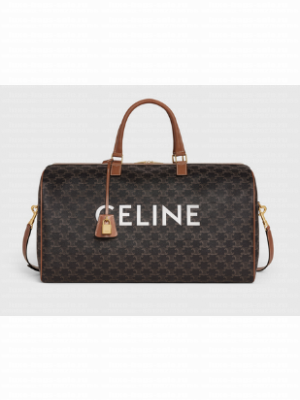 CELINE LARGE VOYAGE BAG IN TRIOMPHE CANVAS WITH CELINE PRINT 191472 TAN