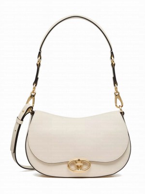 Valentino Small Valentino Garavani Ohval Shoulder Bag In Nappa Calfskin Cream