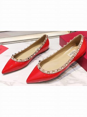 Valentino Rockstud Ballet Flats Ballerinas in Patent Leather Red