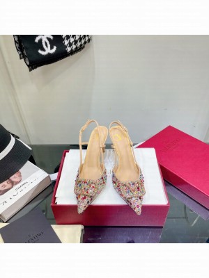 Valentino VLogo Slingback Pumps 8cm With Multicolor Crytal 2022 Collection