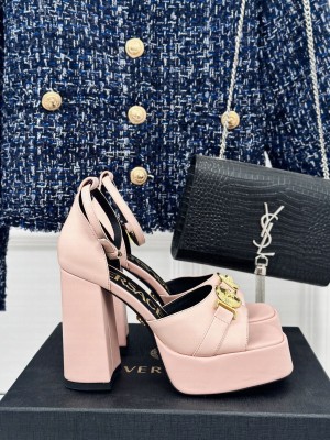 Versace Medusa '95 Metallic Leather High Heel Platform Sandals 12cm Light Pink 2024
