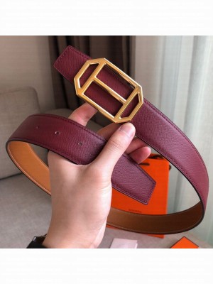 Hermes Pad Reversible Leather Buckle Belt 38mm Burberrygundy 2019 Collection