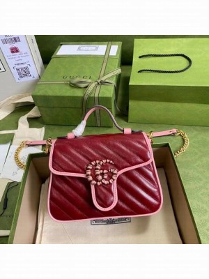 Gucci GG Marmont mini top handle bag 583571 Dark red