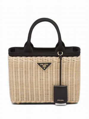 Prada Wicker And Canvas Tote 1BG835 Black