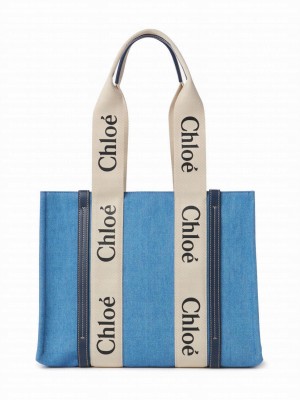 Chloe Medium Woody Tote Bag Blue