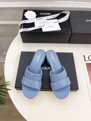 Chanel 4cm Lambsink Quilted Mule Light Blue 2025