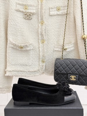 Chanel Velvet Ballet Flats with Camellia Bloom Charm Black 2025