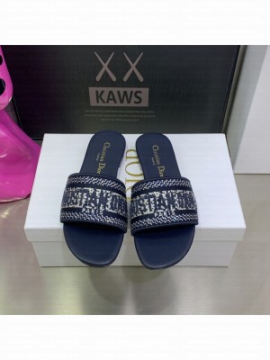Dior Dway Slide With Blue Crystal Embroidered Cotton 2023 Collection 06