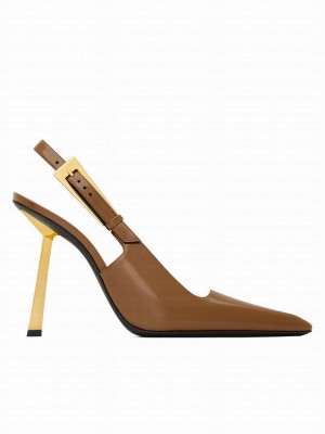 Saint Laurent Women's Lee Slingback Pumps In Glazed Leather Coffee