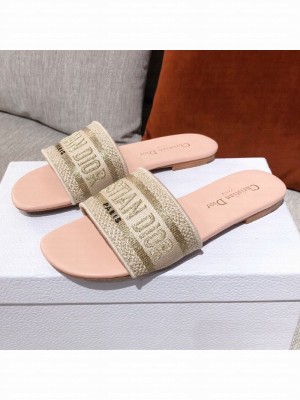 Dior Dway Embroidered Cotton Flat Slide Sandals Pink/Beige Spring/Summer 2021 Collection
