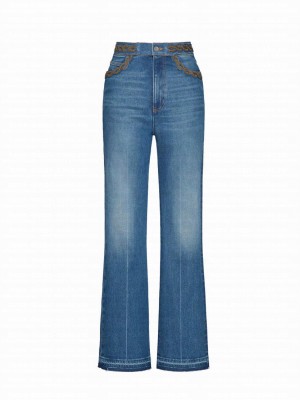 Valentino Women's Embroidered Medio Con Riserva Trousers Blue