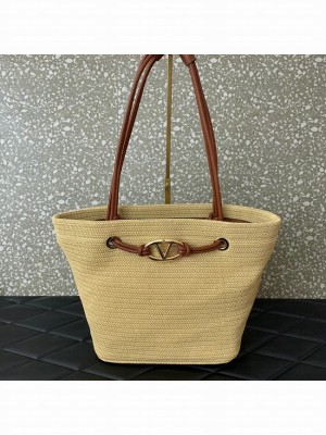 VALENTINO Medium RAFFIA MACRAME Shoulder Bag 0990L Apricot