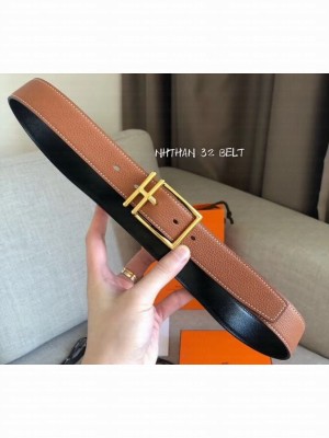 Hermes Width 3.2cm Nathan 32 Reversible Leather Belt Black/Brown