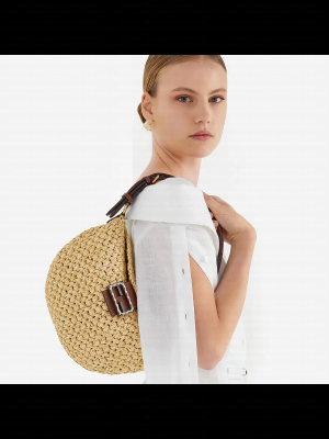 Fendi Small Croissant Woven Straw Hobo Bag Beige  2021 Collection