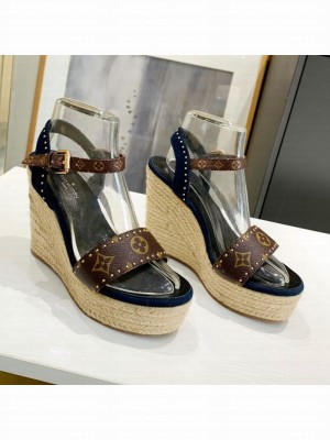 Louis Vuitton Coastline Wedge Sandal in Studded Canvas and Suede 2021 Collection