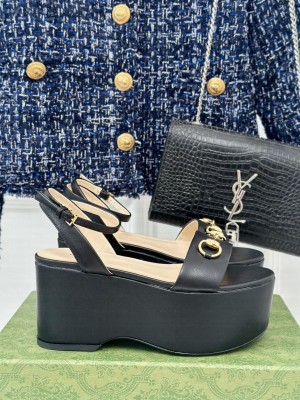 Gucci Horsebit 7.5cm Platform Sandals Black 2024