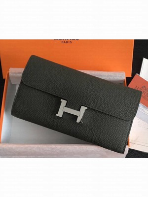 Hermes Epsom Calfskin Constance Long Wallet Clutch Bag Navy Green