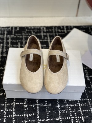 The Row Boheme MJ Shoe in Suede Tan